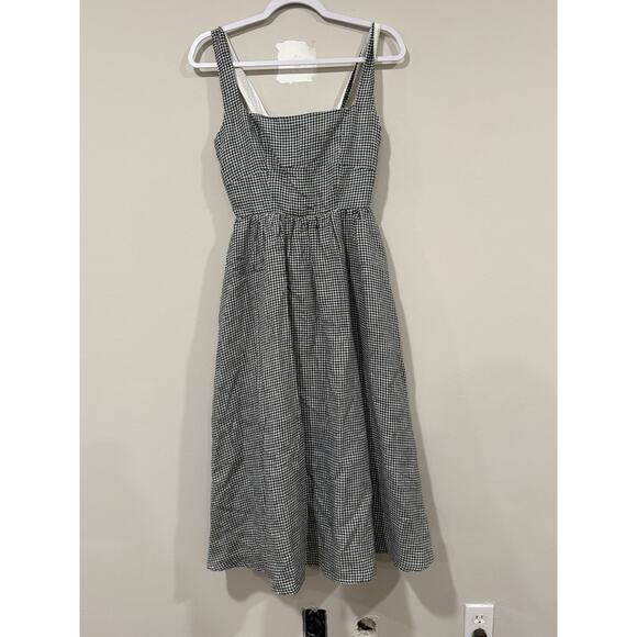 Quince Black Gingham European Linen Scoop Neck Xs Midi Dress 2301 - Picture 2 of 10